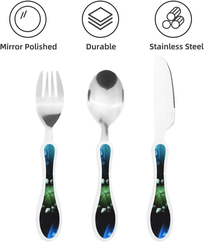 3-Piece Kids Silverware Set With Storage Case, Stainless Steel Reusable Children Safe Knife Spoon Fork Set Shih Tzu Dog Children Flatware Set For Kids Lunch Box