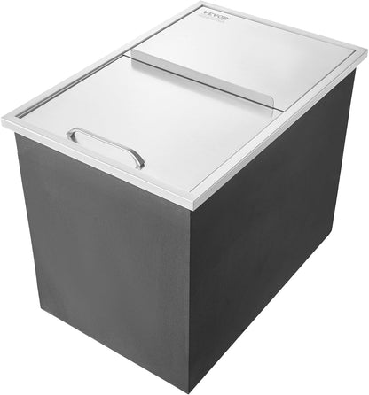 Happybuy Drop in Ice Chest 18L x 12W x 14.5H Inch Stainless Steel Ice Cooler with Sliding Cover Drop in Ice Bin Included Drain-Pipe and Drain Plug for Cold Wine Beer
