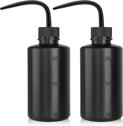 Wash Bottle 2pcs 250ml/8oz Safety Watering Tools, Economy Plastic Squeeze Washing Cleaning With Narrow Mouth Scale Labels for Medical Succulent Irrigation Plant (Black)