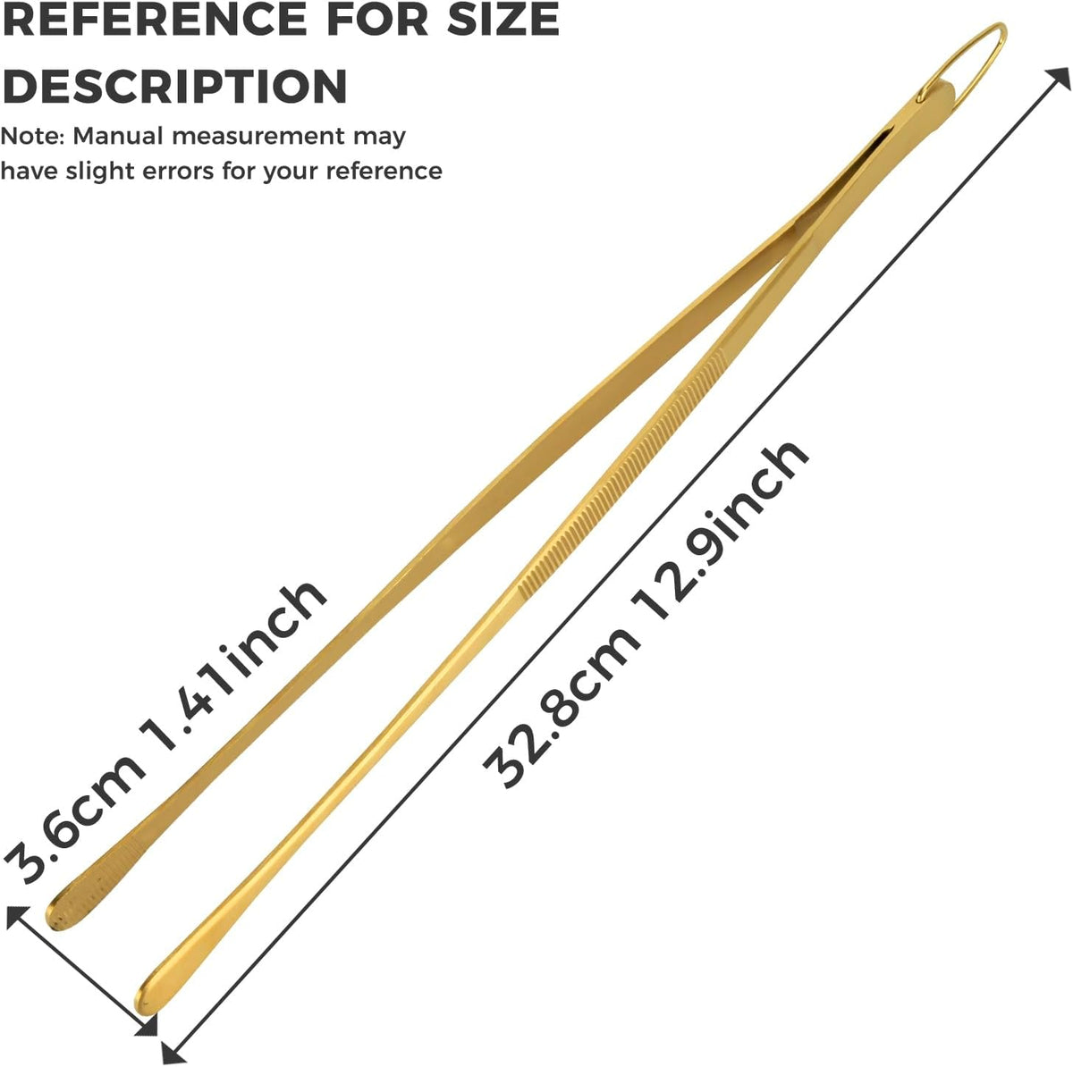 Snailhouse Kitchen Tweezer Tongs, 12 Inches Stainless Steel Heavy Duty Long Fine Chef Metal Skinny Cooking Tweezers for Serving Food, Gold