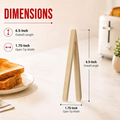HIC Kitchen Toast Tongs, Natural Bamboo, 6.5-Inches