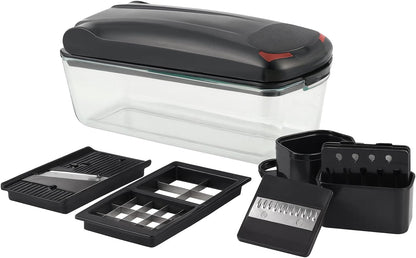 Le'raze 13-in-1 Vegetable Chopper Pro with Glass Container, Stainless Steel Blades, BPA-Free, Mandoline Slicer, Manual