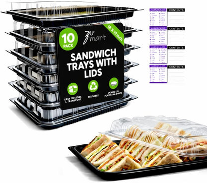 6 Pack Catering Trays with Lid – 13" Serving Trays with Lids - Reusable Serving Platter With Lid for Catering, Buffet, Picnics & Events – Party Trays With Lids (13.39 × 9.84 × 2.95 inch)