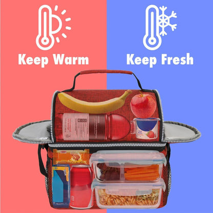 opux Insulated Lunch Bag Women Men, Dual Compartment Leakproof Lunch Box Adults Kids, Double Decker Meal Prep Bento Lunch Cooler Tote with Shoulder Strap for Work Office School Travel, Floral Purple
