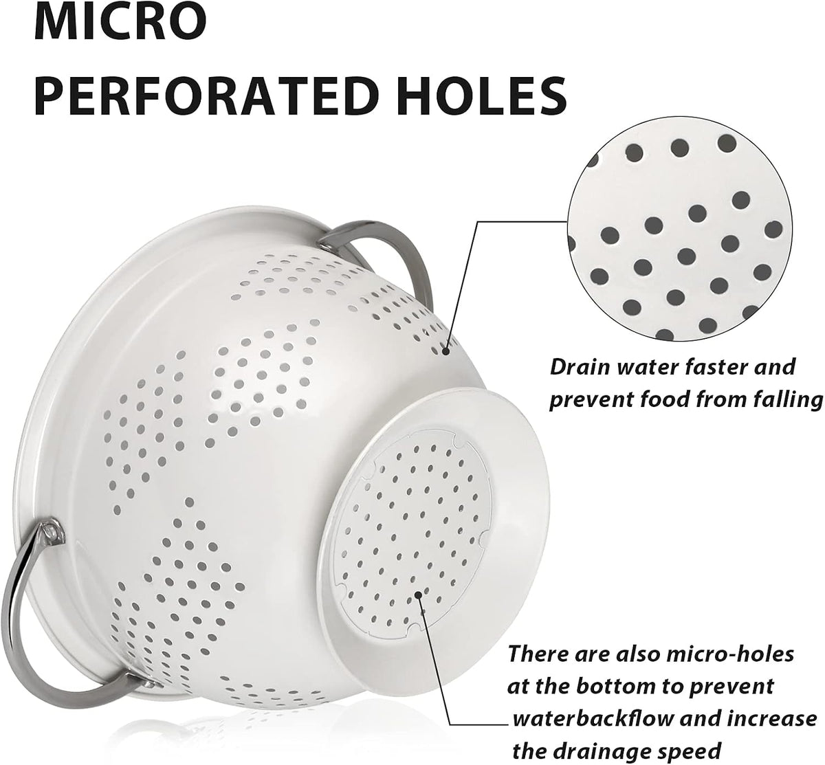 Colander Set for Kitchen, 1.5, 3, 5 Qt Food Strainers and Colanders