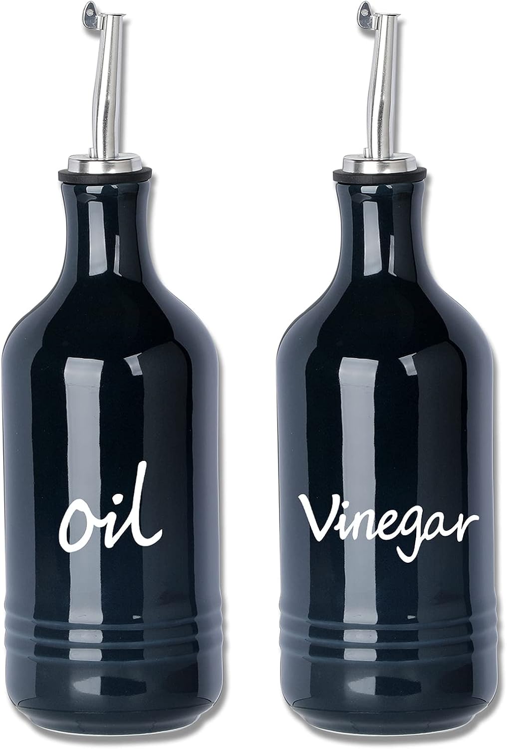 Farmhouse Ceramic Oil and Vinegar Dispenser Bottle Set, Perfect for Storage of Oil and Vinegar,15 oz (White)