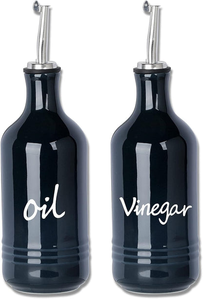 Farmhouse Ceramic Oil and Vinegar Dispenser Bottle Set, Perfect for Storage of Oil and Vinegar,15 oz (White)