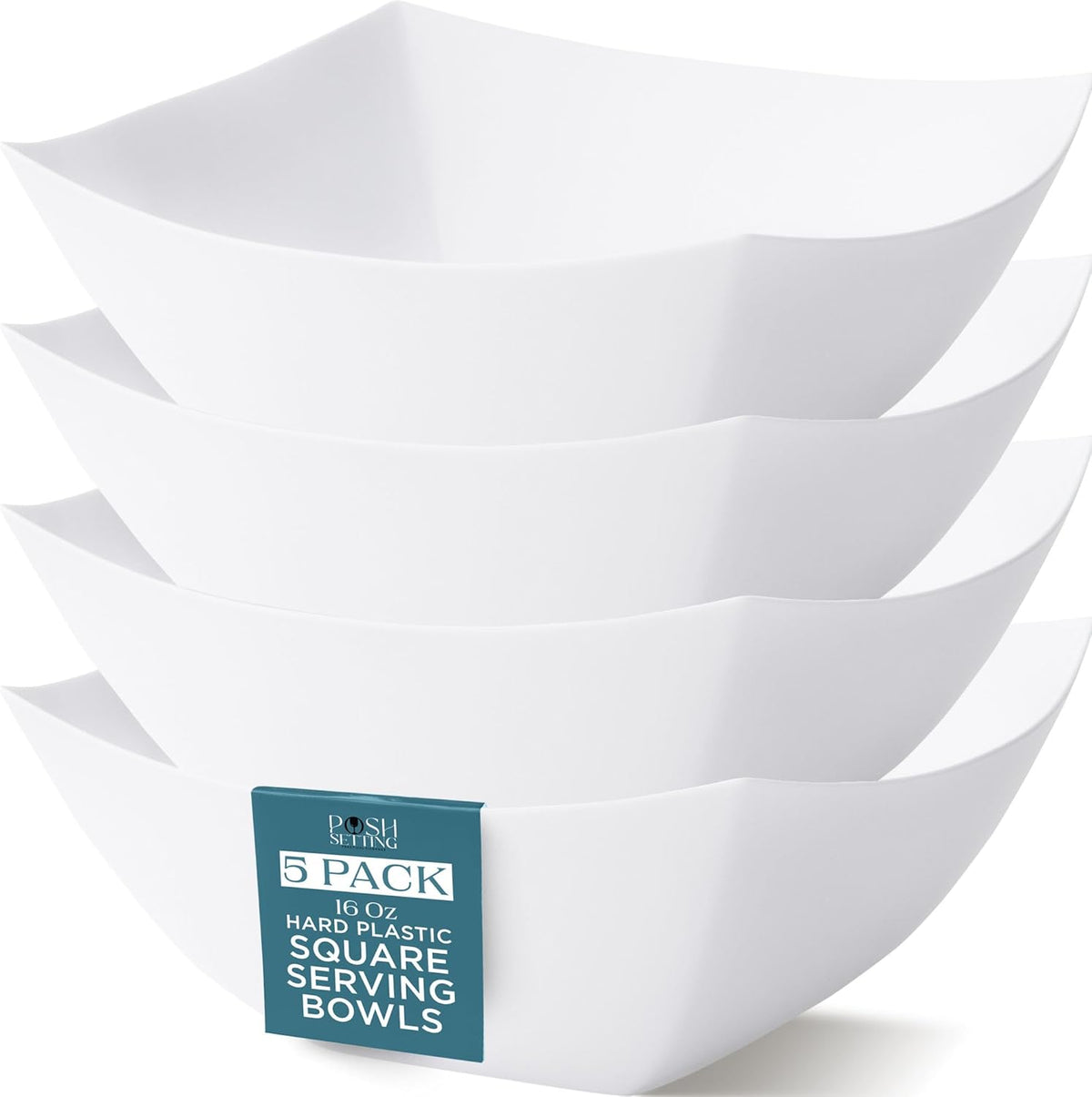 4 Pack Disposable White Plastic Serving Bowls Square Party Candy Use 16oz