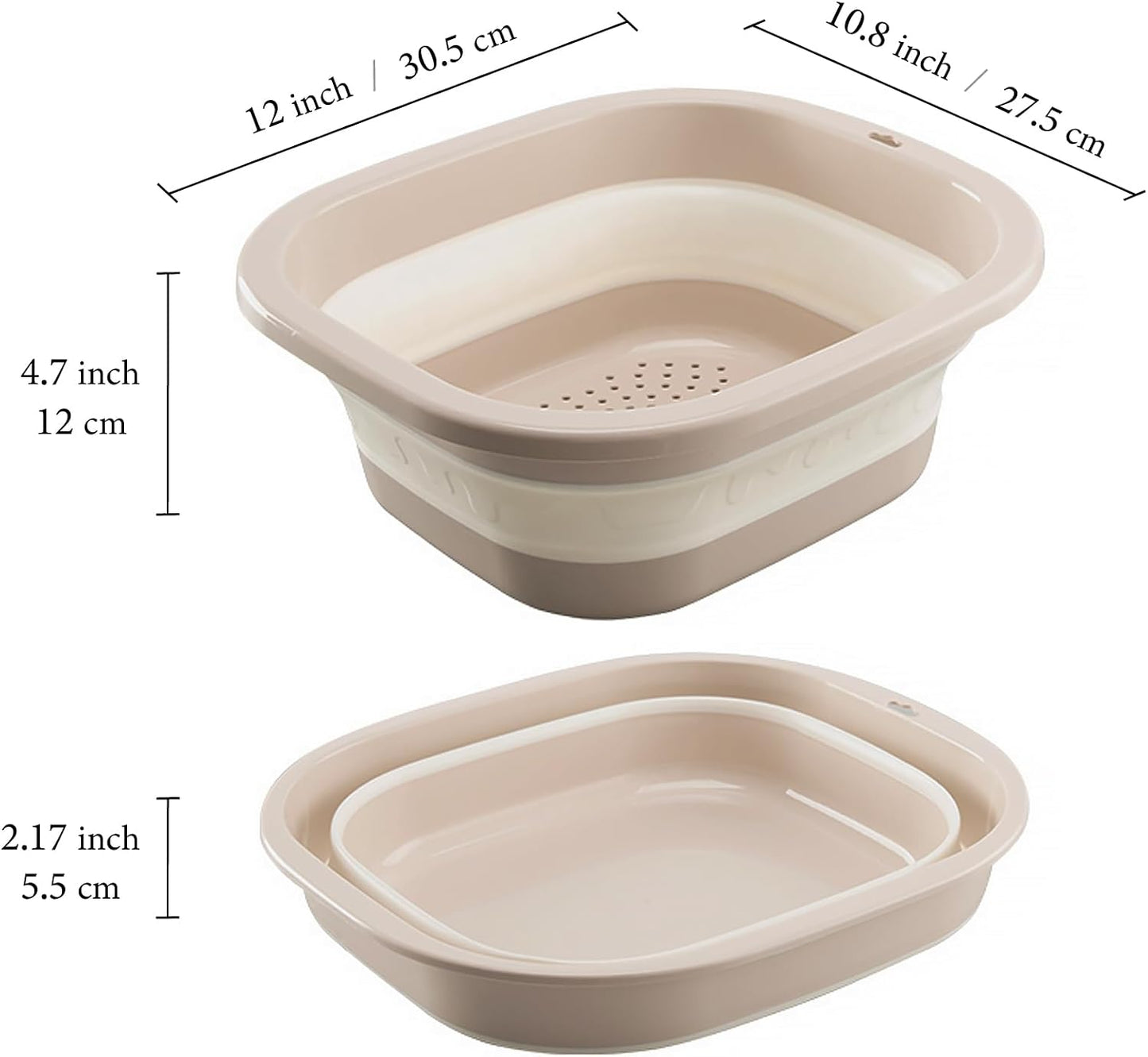 Collapsible Colander & Wash Basin Set, 2-in-1 Foldable Dishpan with Drain Holes, Space-Saving Kitchen Sink Tub for Washing Fruits, Vegetables, Meal Prep & Kitchen Use (Pink)