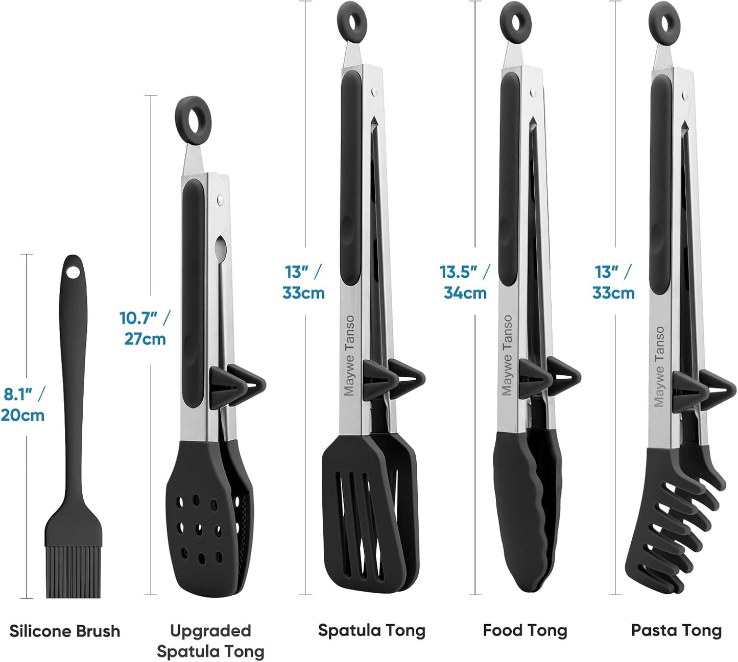 3 Pack Silicone Tongs for Cooking,Maywe Tanso 9 Inch Cooking Kitchen Tongs with Silicone Tips,Nonstick Stainless Steel Tongs for Steak Pie Pizza Pasta Spaghetti Salad BBQ Buffet