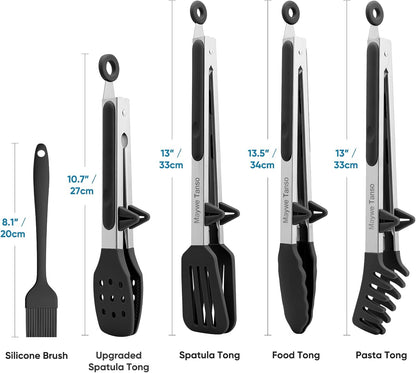 3 Pack Silicone Tongs for Cooking,Maywe Tanso 9 Inch Cooking Kitchen Tongs with Silicone Tips,Nonstick Stainless Steel Tongs for Steak Pie Pizza Pasta Spaghetti Salad BBQ Buffet