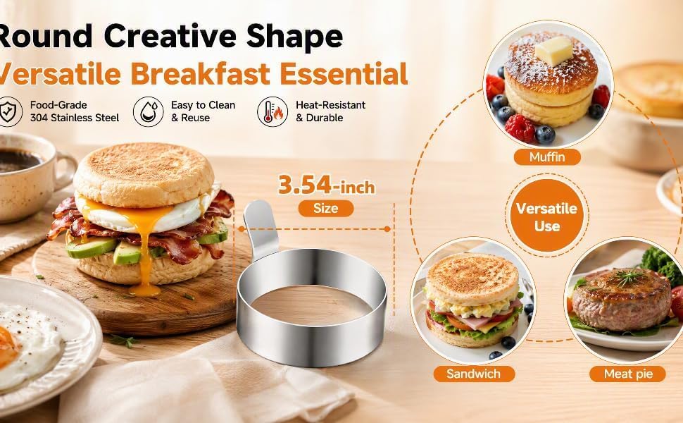 4Pk Stainless Steel Egg Rings, 3.54in Round Breakfast Molds