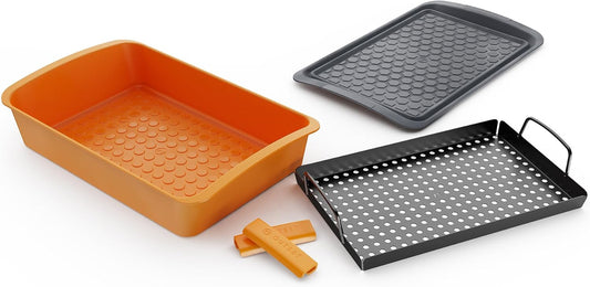 Outset Prep, Grill and Serve Set, Includes Marinating Tub, Non-Stick Grill Grid and Serving Tray