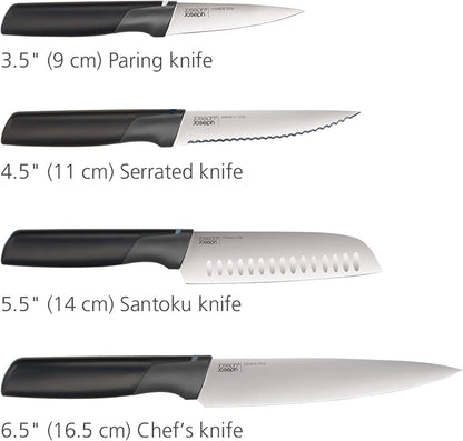 Joseph Joseph Folio Icon 8-Piece Multi Colour coded Cutting Board Set with Japanese Stainless Steel Knives, Slimline case for organized Kitchen storage, Silver