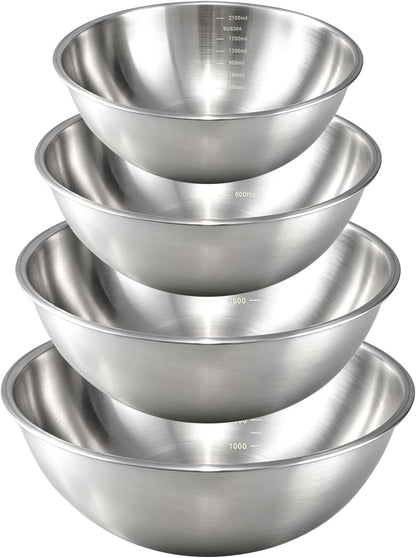 Gronivex 304 Stainless Steel Mixing Bowls, 3-Piece (1.5, 2.2 & 3.4 Qt) | Thicker-Gauge, Food-Grade Metal, Stackable Nesting & Space-Saving – For Kitchen Baking, Salads, Meal Prep, RV & Camping Use