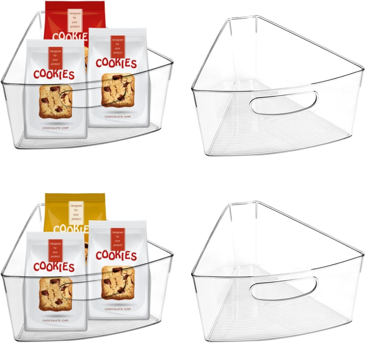 URALFA Lazy Susan Organizer, 1/8 Wedge Corner Cabinet Bins, Set of 4 | 10"x9.5"x4" Clear Plastic Bins with Handle, BPA-Free Food Safe, Fits 26"/28"/32" Lazy Susan, 4" Deep Storage
