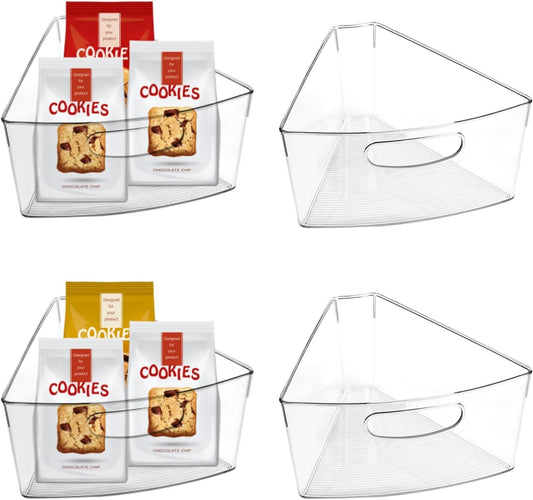 URALFA Lazy Susan Organizer, 1/8 Wedge Corner Cabinet Bins, Set of 4 | 10"x9.5"x4" Clear Plastic Bins with Handle, BPA-Free Food Safe, Fits 26"/28"/32" Lazy Susan, 4" Deep Storage