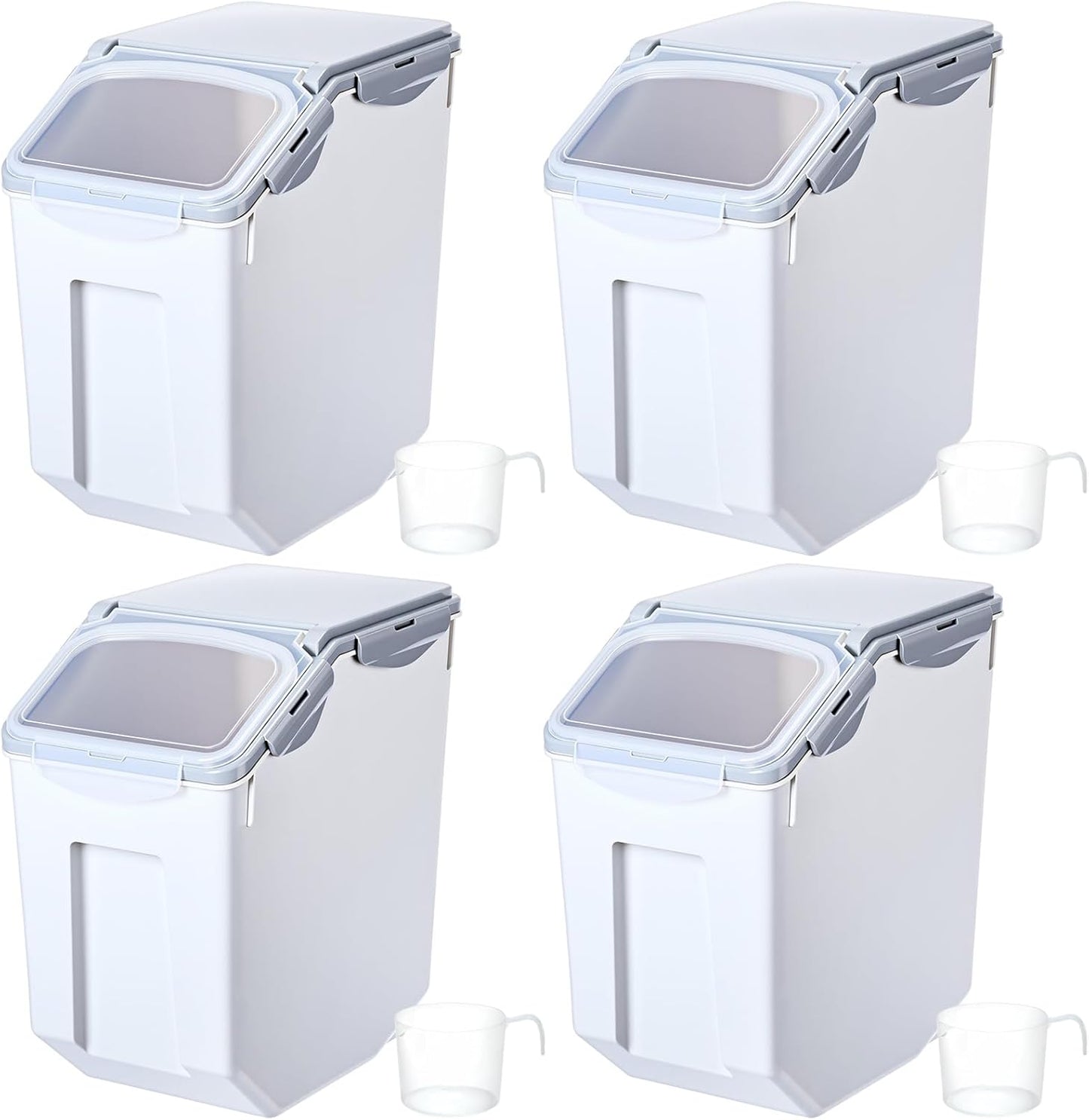 Umigy 4 Pack Rice Storage Container With Wheels Plastic Airtight Lid Flour Container Bin for Dog Pet Cereal Grain Dry Food, 15 Liter / 30 lbs (Blue)