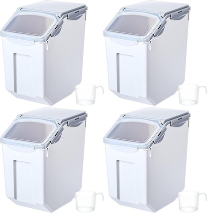Umigy 4 Pack Rice Storage Container With Wheels Plastic Airtight Lid Flour Container Bin for Dog Pet Cereal Grain Dry Food, 15 Liter / 30 lbs (Blue)