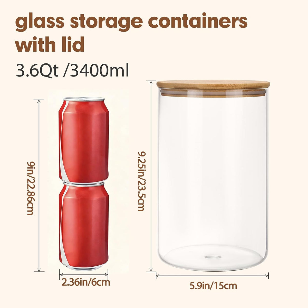 Moretoes 3 Pack 2qt Glass Storage Containers with Bamboo Press Lids, Large Airtight Food Storage Jars for Pantry, Flour, Sugar, Dry Goods