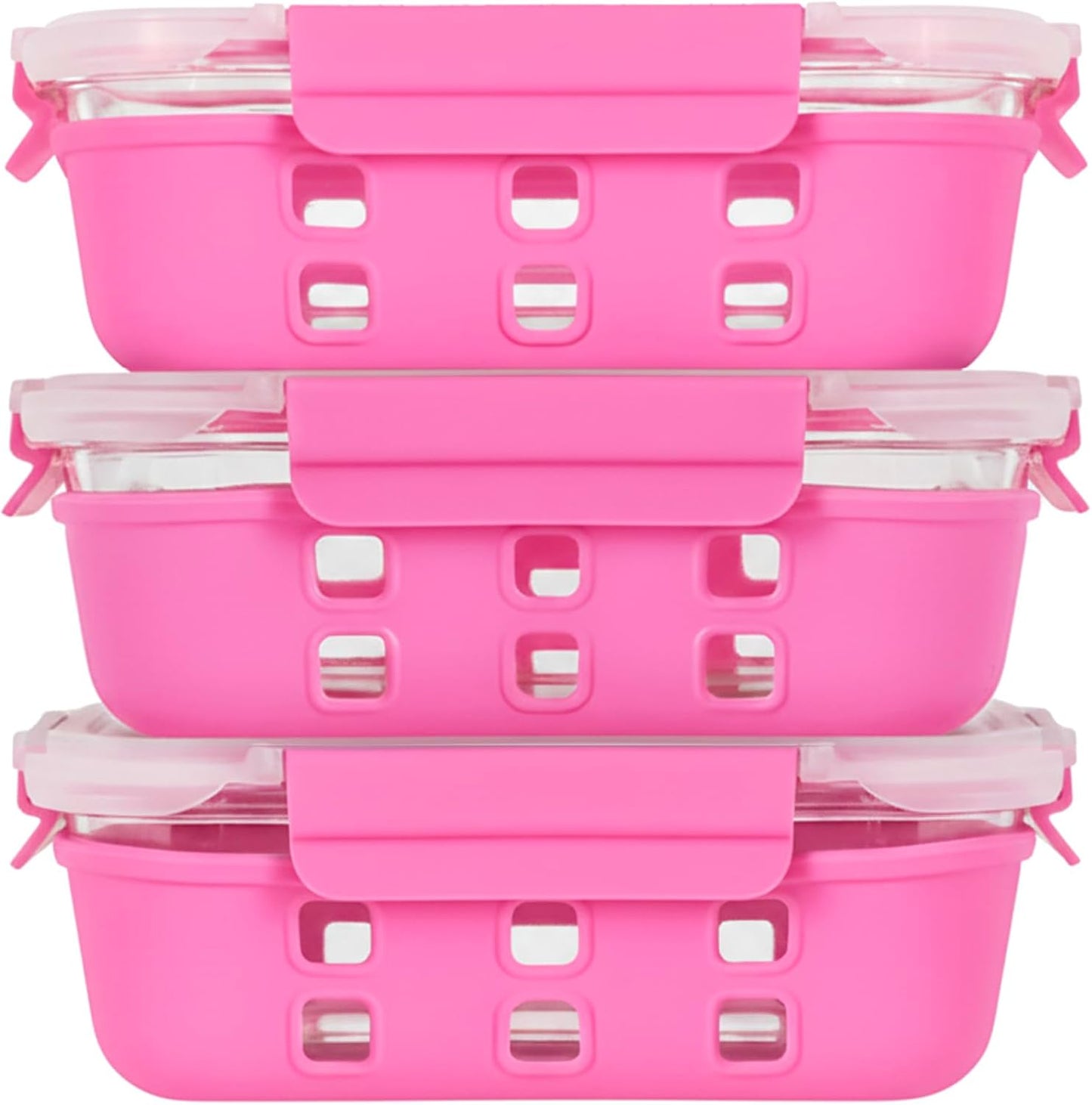 ECOBERI Glass Meal Prep Containers with Silicone Sleeves, 3 Piece 4.5 Cup Set, Borosilicate Glass Food Storage with Leak-Resistant Lids, Oven, Microwave, Freezer and Dishwasher Safe