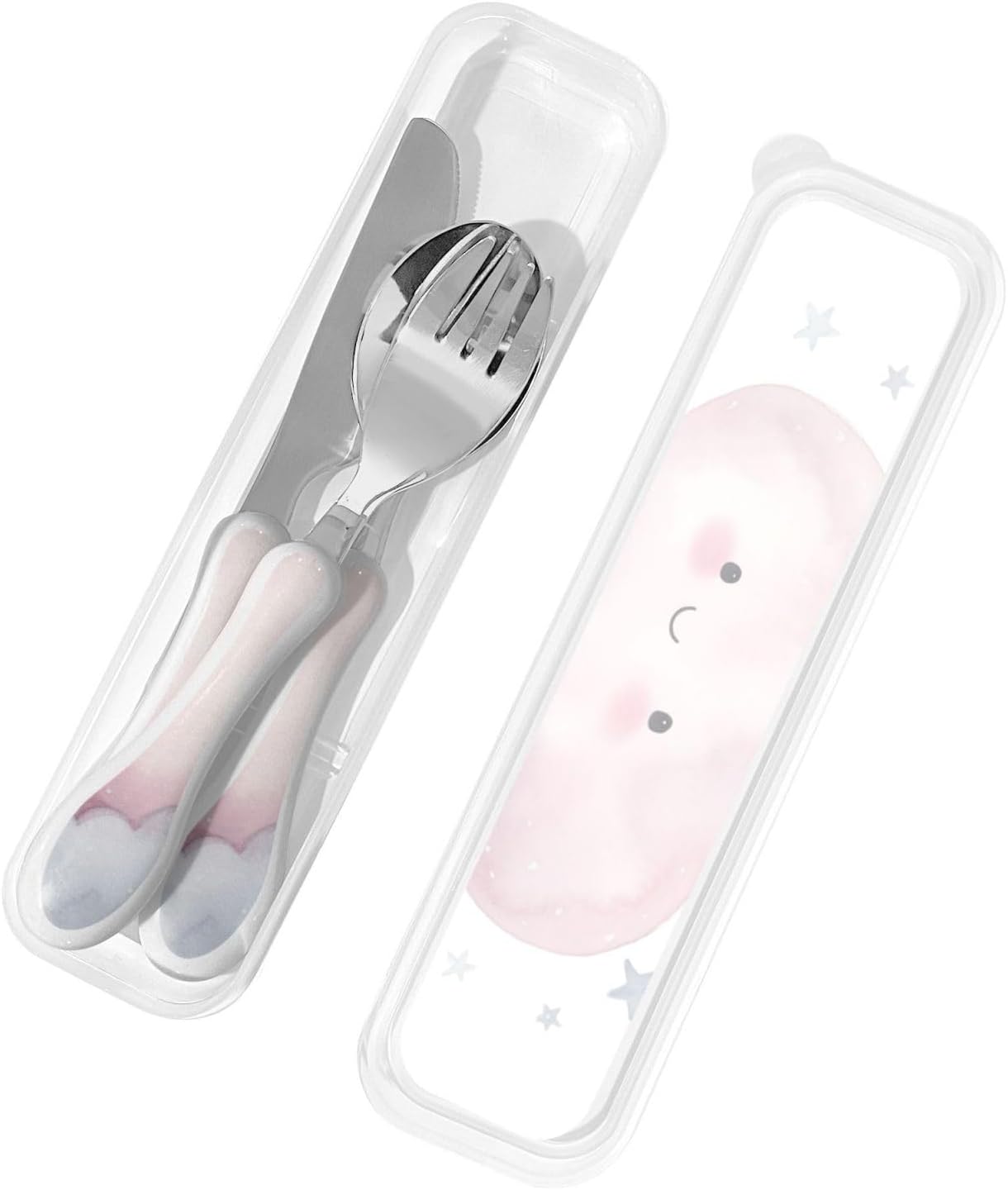 Stainless Steel Kids Silverware Set, Gray Cloud Utensil Set Reusable Children Safe Knife Spoon Fork Set With Storage Case Dishwasher Safe For Lunch, Travel Outdoors