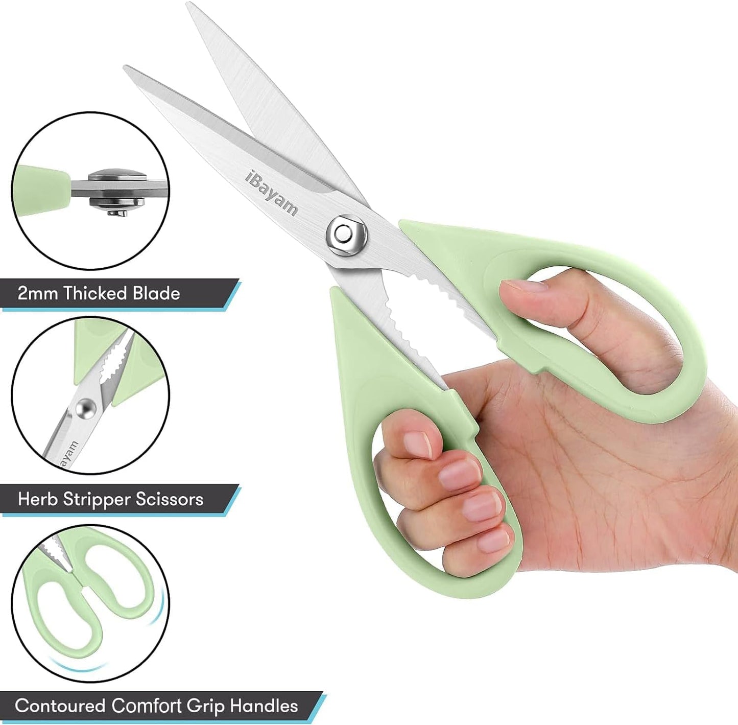 iBayam 2 Pack All Purpose Kitchen Shears Heavy Duty - Stainless Steel Kitchen Scissors With Protective Sheath, Soft Comfort-Grip Handle, Food & Meat Scissors, Home, Kitchen, Dining Utility Gadgets