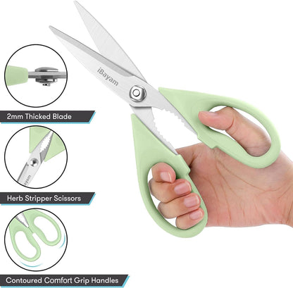 iBayam 2 Pack All Purpose Kitchen Shears Heavy Duty - Stainless Steel Kitchen Scissors With Protective Sheath, Soft Comfort-Grip Handle, Food & Meat Scissors, Home, Kitchen, Dining Utility Gadgets