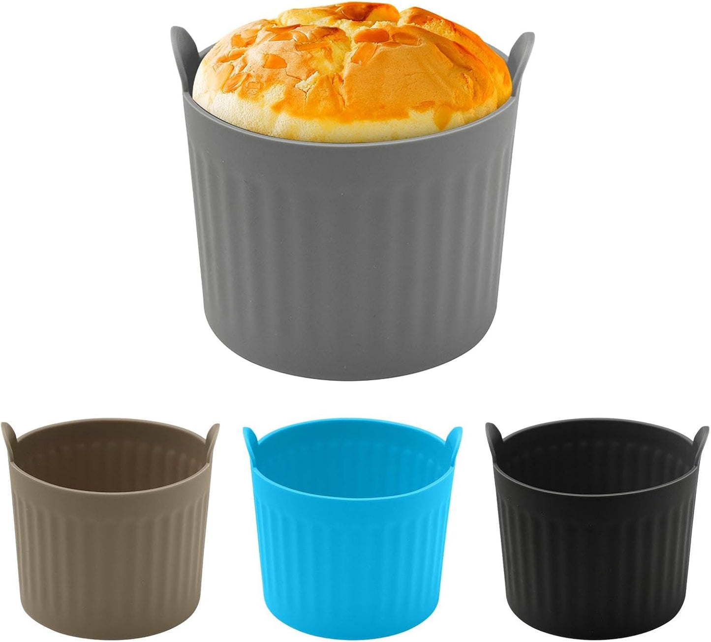 4Pack Air Fryer Baking Ramekins, Silicone Ramekins for Air Fryer, Easy Release Baking Cakes Moulds Egg Poached Fried Egg Mould, Bakeware Set for Eggs, Cupcakes, Muffins, Puddings