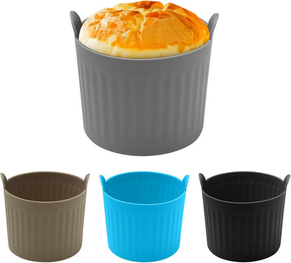 4Pack Air Fryer Baking Ramekins, Silicone Ramekins for Air Fryer, Easy Release Baking Cakes Moulds Egg Poached Fried Egg Mould, Bakeware Set for Eggs, Cupcakes, Muffins, Puddings