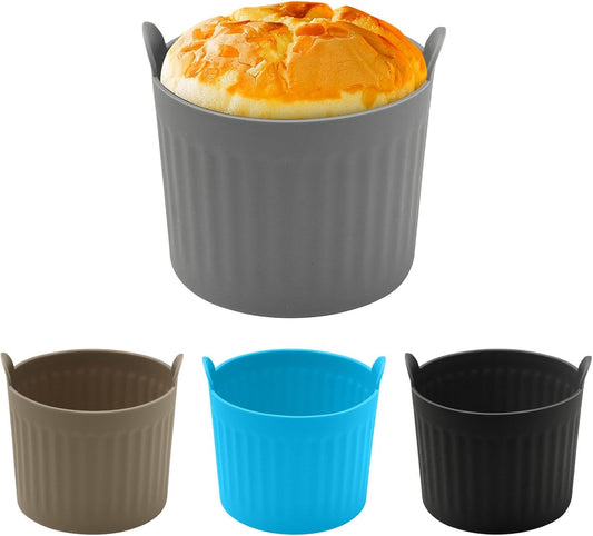 4Pack Air Fryer Baking Ramekins, Silicone Ramekins for Air Fryer, Easy Release Baking Cakes Moulds Egg Poached Fried Egg Mould, Bakeware Set for Eggs, Cupcakes, Muffins, Puddings