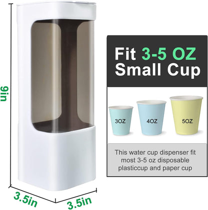 Cup Dispenser, Wall Mounted Water Cooler Cup Dispenser for 3oz-5oz Disposable Cups, Bathroom Cup Holder, Plastic Paper Cup Dispenser with Adhesive/Screw Mount for Office, Hospital, Bathroom