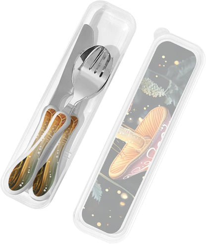 3-Piece Kids Silverware Set With Storage Case, Stainless Steel Reusable Children Safe Knife Spoon Fork Set Parrots On Branches Children Flatware Set For Kids Lunch Box