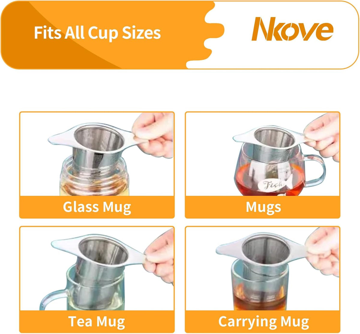 NKOVE Stainless Steel Tea Infuser, Loose Leaf Tea Strainer, Fine Mesh