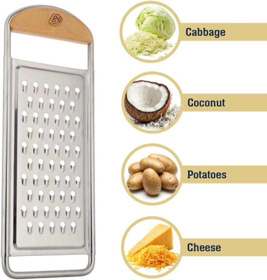 Handheld Mandoline Slicer for Kitchen - Stainless Steel Flat Mandolin with Cherrywood Handle - Julienne Cutter for Vegetable and Fruits - Italian Made Kitchen Gadgets by Kings County Tools