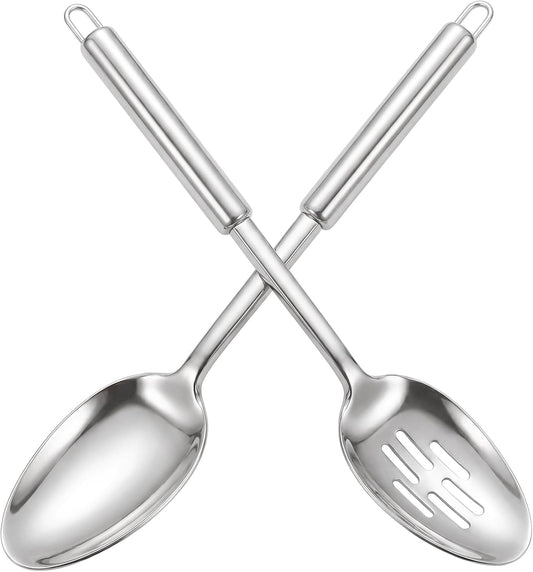 Stainless Steel Serving Spoon,Solid Slotted Spoon,Cooking Spoons Set, Kitchen Utensils Set For Mixing, Serving, Stiring Large Spoons