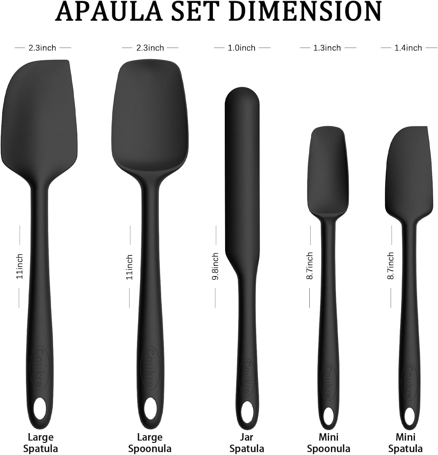 Coukre Silicone Spatula Set of 5,High Temperature Resistant, Food Grade Silicone, Dishwasher Safe, for Baking, Cooking (Pure Colorful A)