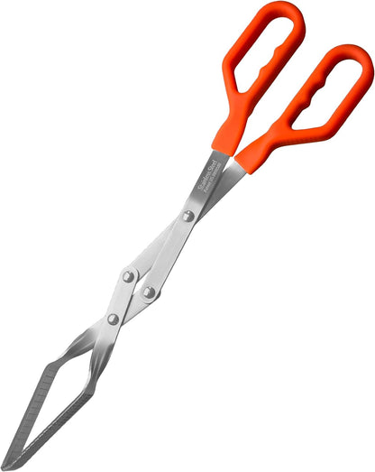 Steak Grill Tongs - 17 inch Red. Professional outdoor grilling utensil. Long reach Barbeque Grilling Tongs. Ideal for steak, fish, burger, and sausage