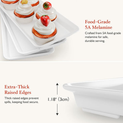 3-Tier Melamine Serving Tray Set, 11.5" x 5.6" Platters for Serving Food, Black Reusable Trays with Black Metal Display Stand for Cupcakes, Sevring Food, Dessert, Fruit, Cookie, Gold
