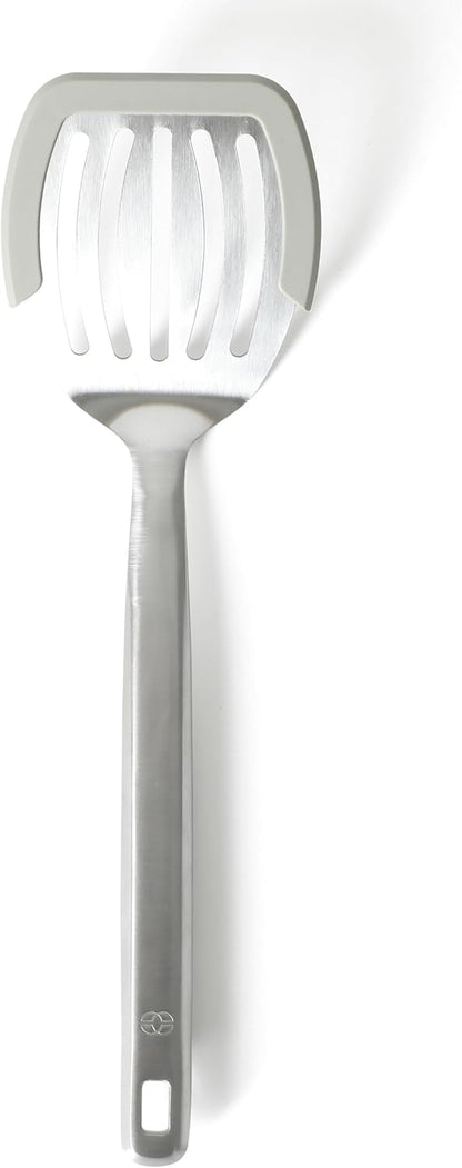 Calphalon Slotted Turner, Kitchen Flipping Spatula, Slotted Spatula, Stainless Steel Turner with Silicone Heat Resistance Handle, Nonstick-Safe Spatula for Draining and Flipping (Navy)