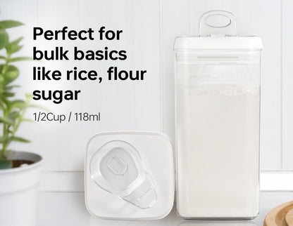 Felli Flip Tite Acrylic Food Storage Container with Lid 6” XL Air Tight Ring Seal Flip Top, Plastic Kitchen Baking Canister for 5 lb Flour Sugar Rice Protein Powder Pantry Organizer (Nest-M, White)