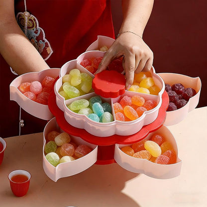 Divided Serving Tray that Spins - Perfect for Snacks, Dips & Party Appetizers,Rotating Snack Box Container with Lid,Double-Layer Lazy Susan Organizer Veggie Fruit Tray for Kitchen,Travel and Picnic