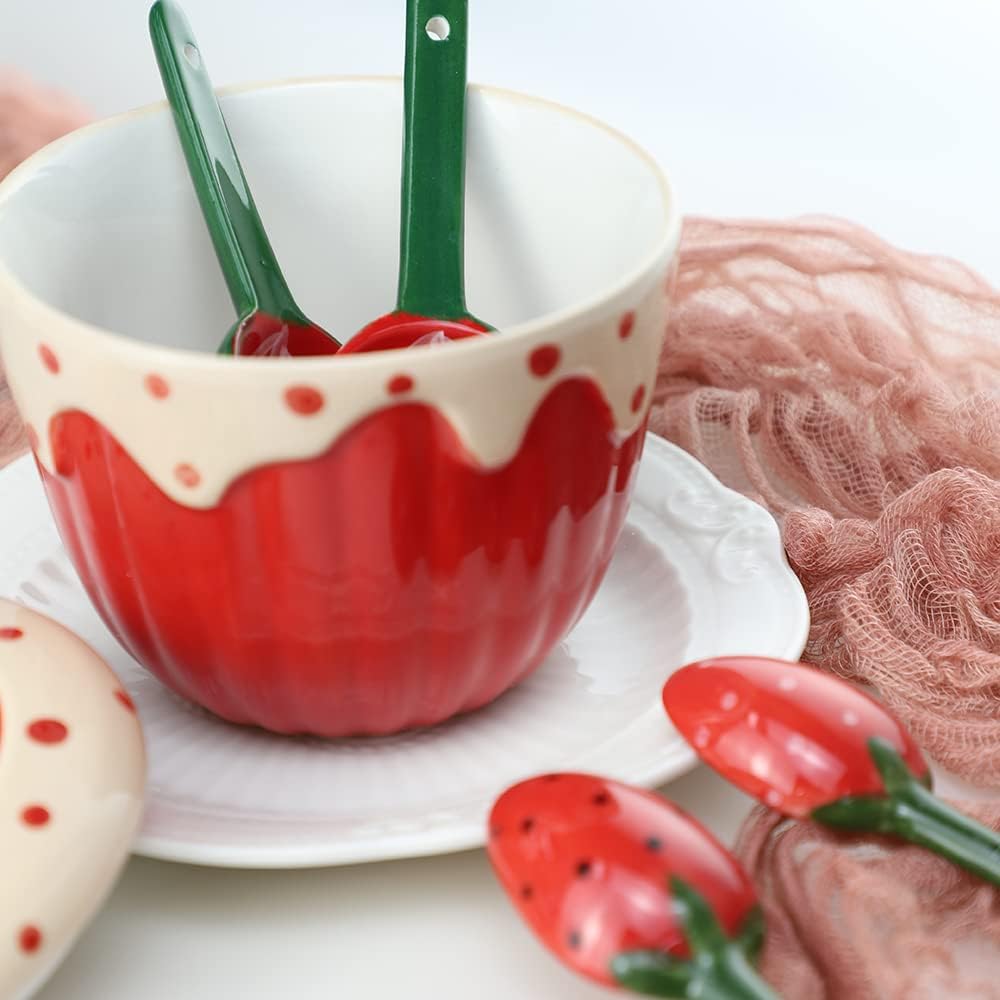 Sizikato 4pcs Porcelain Measuring Spoons with Base, Cute Cactus Shape