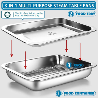 Stainless Steel Food Prep Container with Rack & Lid (Tray), 4.54Quarts, Catering Pans, Restaurant Pans, Buffet Party pan, Roasting Pan with Rack, Bakeware Roaster, Casserole (1307 / No7)