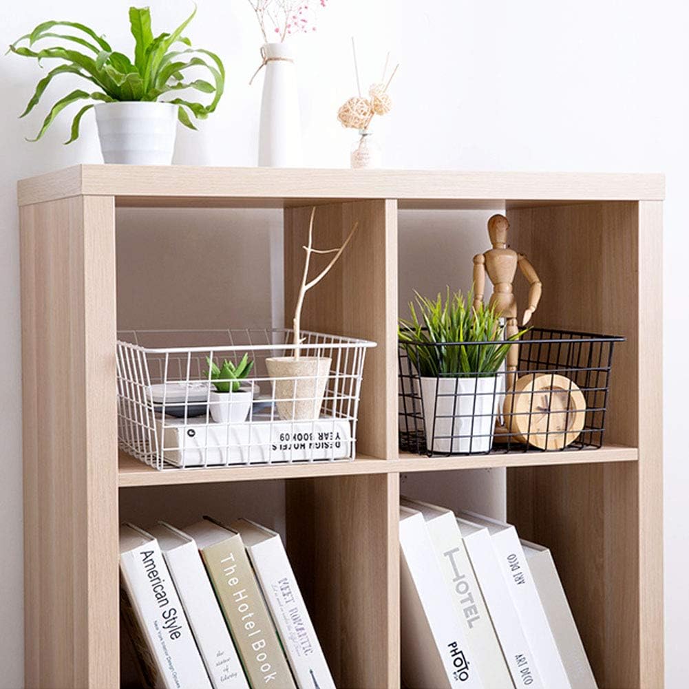 Metal Wire Storage Basket with Handles for Kitchen Food Pantry Papers Home Office Desk Shelf Bathroom Laundry Room Shelf Bedroom Bed Room, 2PCS (Black)