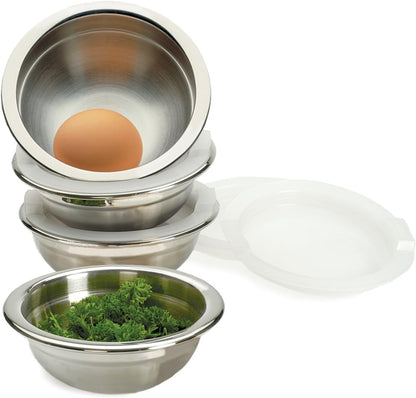 RSVP International Kitchen Prep Bowl Collection, Stainless Steel, Dishwasher Safe, Cup & Lid, 4 Piece, 3-ounce