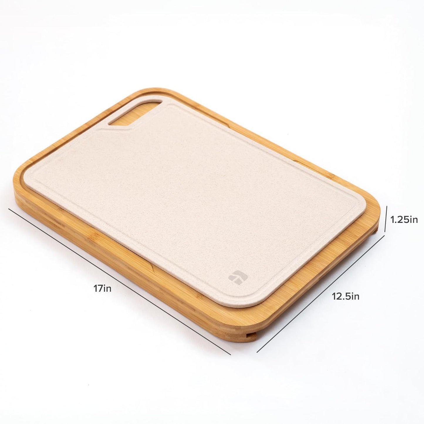 KitchenEdge Premium Acacia Cutting Board with Nesting Rice Fiber Chopping Board for Cooking Prep, 2 Piece Kitchen Set, Non-Slip Feet with Juice Groove, Heavy Duty, Pre Oiled, 17” x 12.5”