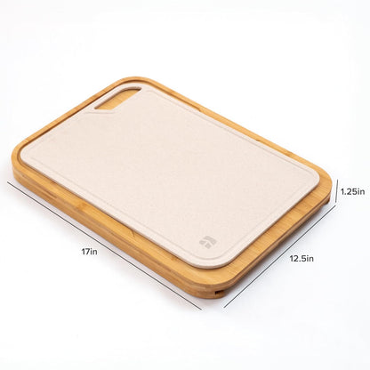 KitchenEdge Premium Acacia Cutting Board with Nesting Rice Fiber Chopping Board for Cooking Prep, 2 Piece Kitchen Set, Non-Slip Feet with Juice Groove, Heavy Duty, Pre Oiled, 17” x 12.5”