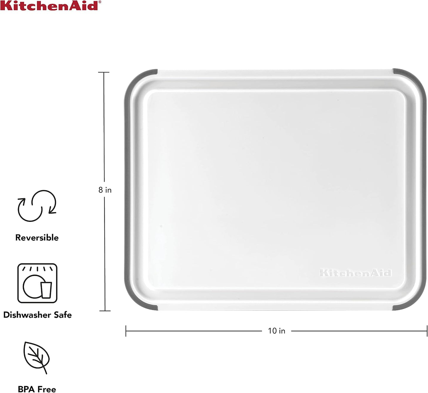 KitchenAid Classic Plastic Cutting Board with Perimeter Trench and Non Slip Edges, Dishwasher Safe, 12 inch x 18 inch, Gray