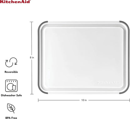 KitchenAid Classic Plastic Cutting Board with Perimeter Trench and Non Slip Edges, Dishwasher Safe, 12 inch x 18 inch, Gray